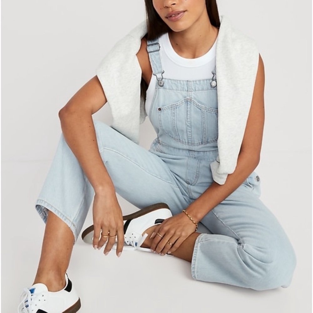 Light-wash distressed overalls